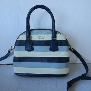 KATE SPADE SYLVIA BLUE/WHITE STRIPED LEATHER SATCHEL CROSSBODY DOMED SATCHEL